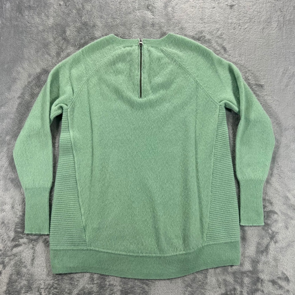 HALOGEN 100 Cashmere Sweater Womens Small Green Fair Back Zip Pullover Cozy - Picture 3 of 16